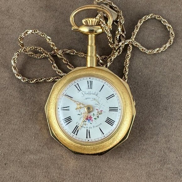Vintage Sheffield Elisabeth de France 17 Jewel Swiss Pendant Gold Tone Watch Dec main image 6